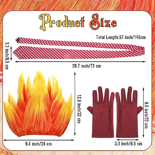 Toulite 3 Pcs Halloween Angry Dress Up Set Included 2 Toned Flame Wig Red Textured Tie Gloves Halloween Cosplay Costume for Men Adult Party Supplies - Image 2