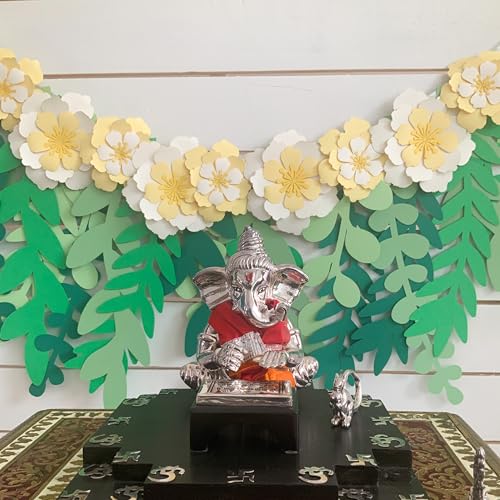 Pinfliers Flower, Jungle Theme Decoration for Boys,Girls,Kids/Welcome Baby Home, Baby Shower/Backdrop Pooja Room Festival Décor/Ugadi Decorations Items/6 Paper Flowers, 10 Leaves/60 Length/Multicolor - Image 2