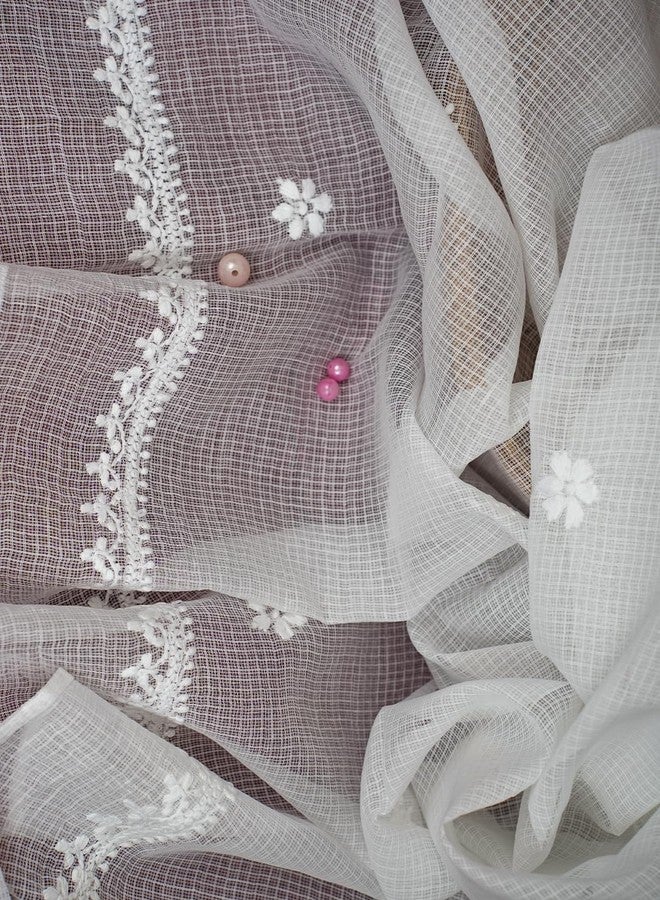 ADA شال أدا المطرز يدويًا بتقنية تشيكانكاري من لوكناو، قطن مزيج أبيض للنساء A511111 - Image 5