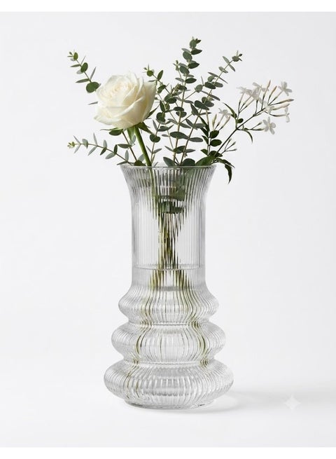 Elegant Ribbed Glass Vase – Modern Transparent Decorative Flower Vase for Home & Office