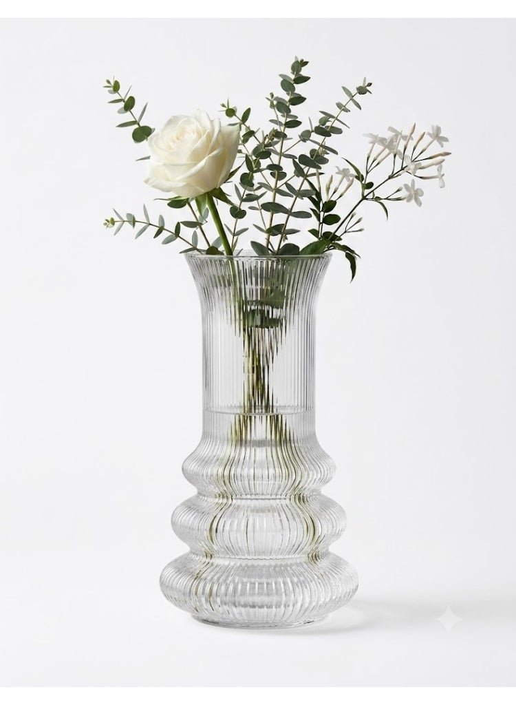 Elegant Ribbed Glass Vase – Modern Transparent Decorative Flower Vase for Home & Office - Image 1