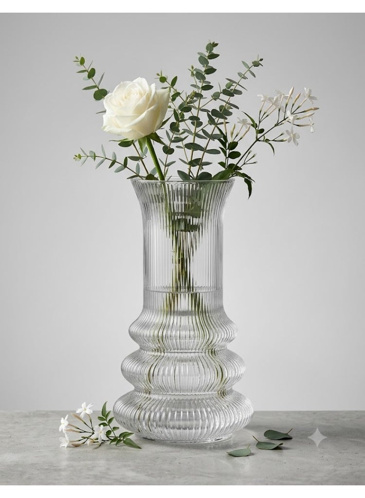Elegant Ribbed Glass Vase – Modern Transparent Decorative Flower Vase for Home & Office - Image 2