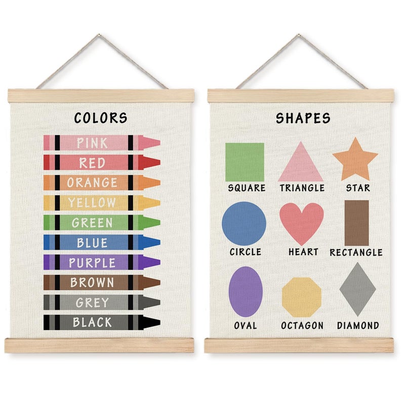 Supwhd Shapes Colors Posters for Classroom Wall, Shapes Colors Learning Poster Hanger Frame Wall Decor for Classroom Nursery Kids Room Playroom Preschool Decor, 12x16 Set of 2 - Image 1