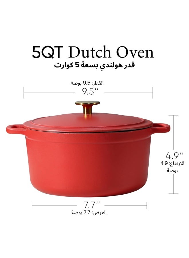 Carote 4.73L (5 QT) Enameled Cast Iron Dutch Oven Pot with Self-Basting Lid – Oven Safe Casserole, All Stovetop Compatible, Healthy & Non-Toxic, Sourdough Bread Baking, Braising, Stews & Roasting, Red - Image 2