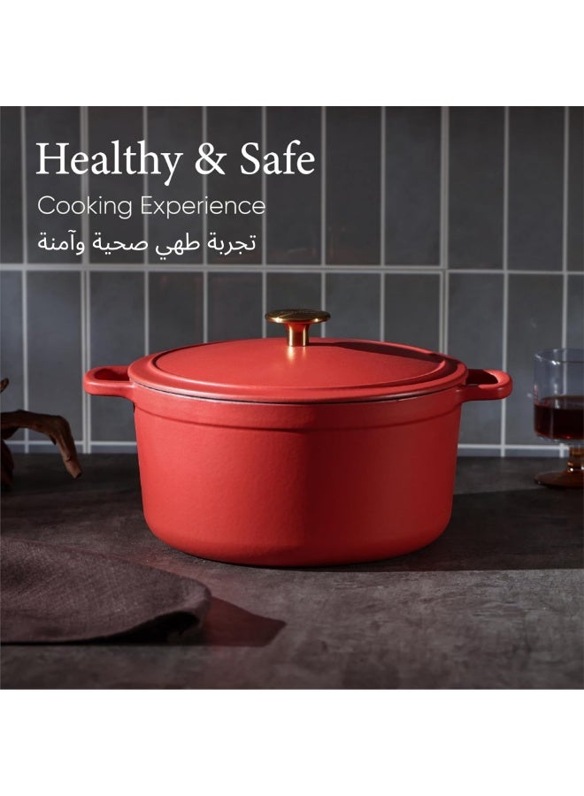 Carote 4.73L (5 QT) Enameled Cast Iron Dutch Oven Pot with Self-Basting Lid – Oven Safe Casserole, All Stovetop Compatible, Healthy & Non-Toxic, Sourdough Bread Baking, Braising, Stews & Roasting, Red - Image 4
