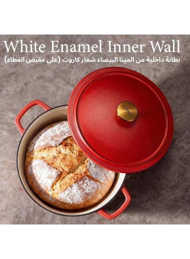 Carote 4.73L (5 QT) Enameled Cast Iron Dutch Oven Pot with Self-Basting Lid – Oven Safe Casserole, All Stovetop Compatible, Healthy & Non-Toxic, Sourdough Bread Baking, Braising, Stews & Roasting, Red - Image 3