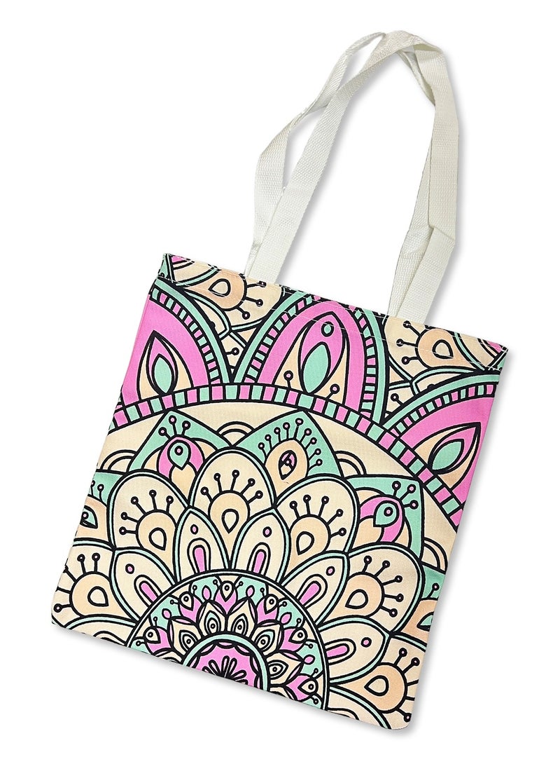 بارتي تايم حقيبة حمل كلاسيكية مقاس 34*37 سم حقائب أزياء صديقة للبيئة للمتسوقين، تصميم ماندالا