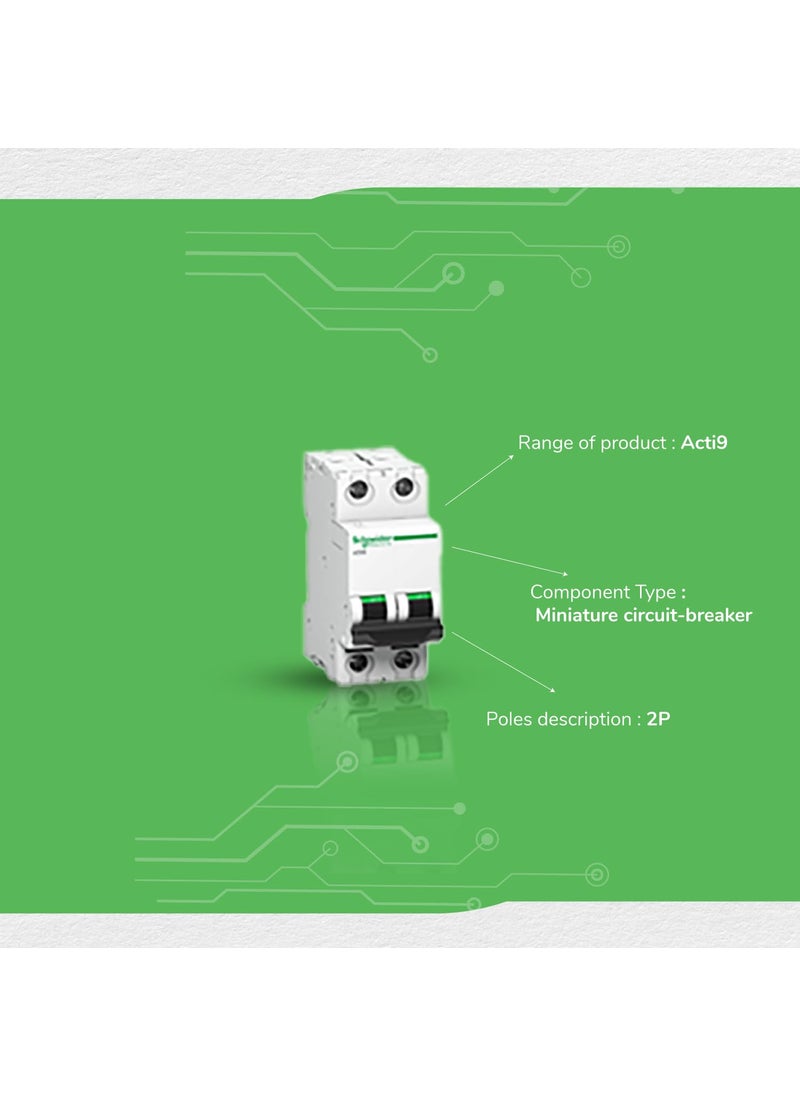 Schneider Electric Schneider Electric Acti9 MCB A9N2P16C 16Amp 2 Pole MCB C Curve 10000A 10kA White Color Miniature Circuit Breaker  - Image 4