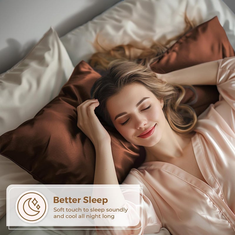Pure Bedding Satin Pillowcase 2 Pack - Queen Size (20"x30", Brown) - Silky Pillow Cases for Hair and Skin - Satin Pillow Covers with Envelope Closure - Extra Soft Premium Microfiber - Image 3