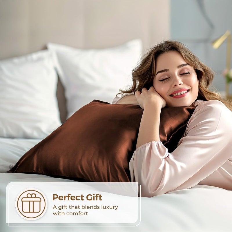 Pure Bedding Satin Pillowcase 2 Pack - Queen Size (20"x30", Brown) - Silky Pillow Cases for Hair and Skin - Satin Pillow Covers with Envelope Closure - Extra Soft Premium Microfiber - Image 4