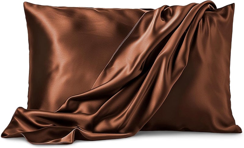 Pure Bedding Satin Pillowcase 2 Pack - Queen Size (20"x30", Brown) - Silky Pillow Cases for Hair and Skin - Satin Pillow Covers with Envelope Closure - Extra Soft Premium Microfiber - Image 1