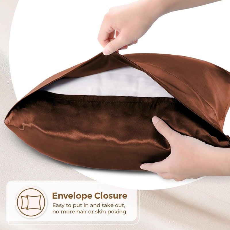Pure Bedding Satin Pillowcase 2 Pack - Queen Size (20"x30", Brown) - Silky Pillow Cases for Hair and Skin - Satin Pillow Covers with Envelope Closure - Extra Soft Premium Microfiber - Image 5