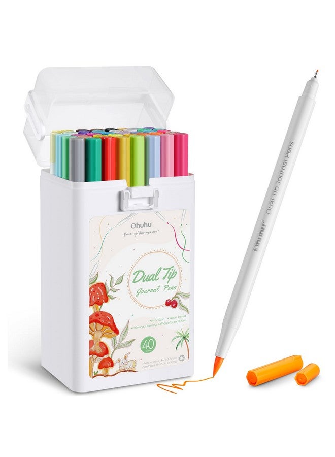 Ohuhu Brush Pen Set 40 Colours Sketch Pen Set Fineliner & Brush Dual Tip Brush Pens Water-Based Sketch Pens Water Colour Set For Kids Adults Coloring Calligraphy Drawing, Multicolour - Image 1