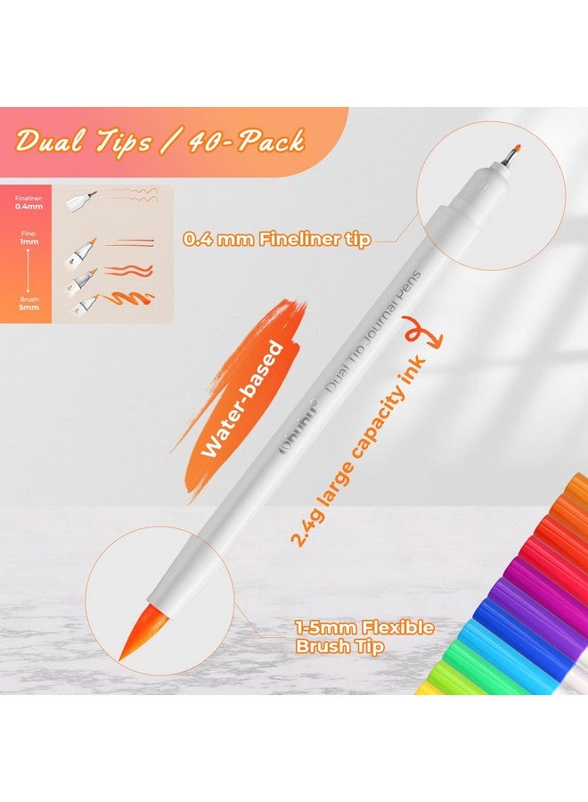 Ohuhu Brush Pen Set 40 Colours Sketch Pen Set Fineliner & Brush Dual Tip Brush Pens Water-Based Sketch Pens Water Colour Set For Kids Adults Coloring Calligraphy Drawing, Multicolour - Image 3