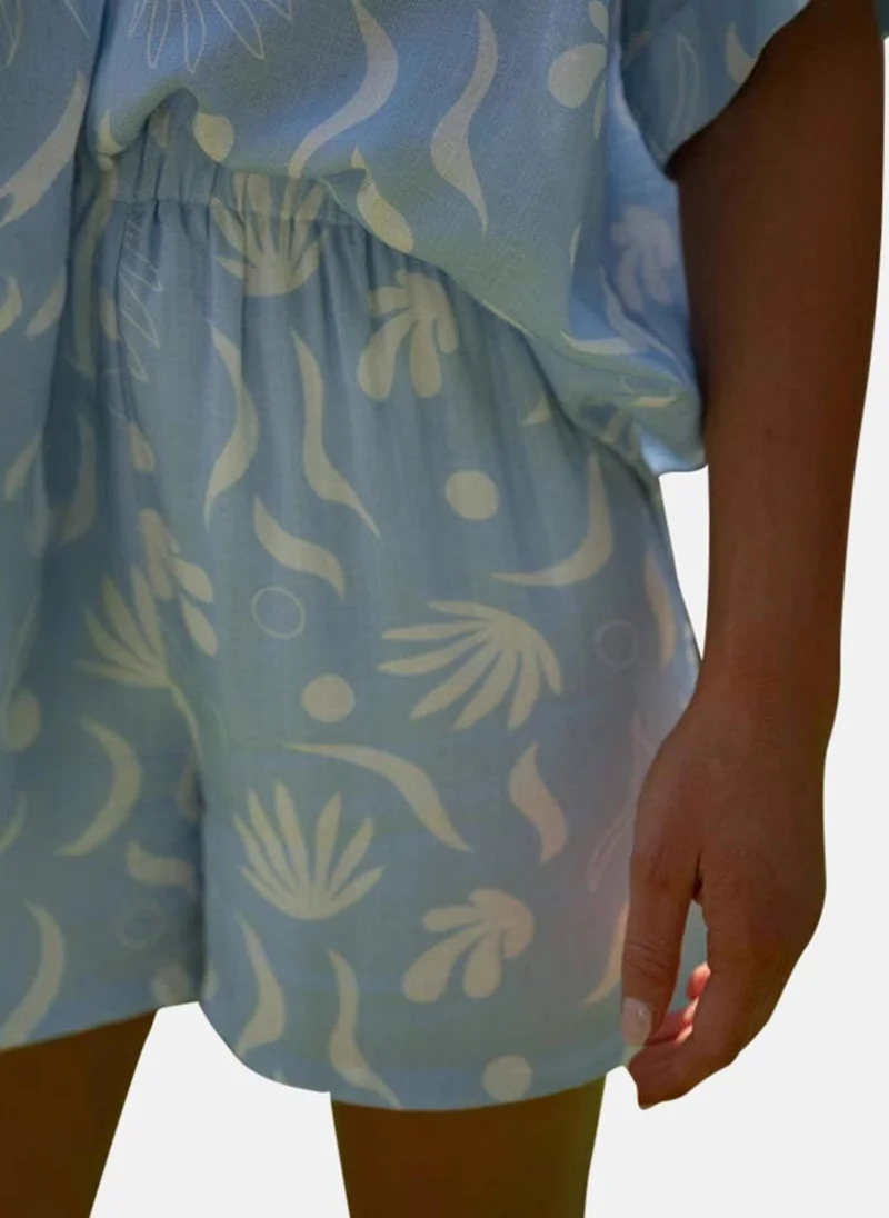 YUNIQEE Light Blue Collared Tropical Print Shirt with Shorts