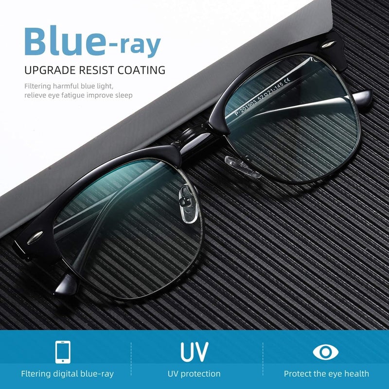 AOMASTE Store Blue Light Blocking Glasses Vintage Half Frame UV Clear Lens Anti Eyestrain Computer Gaming Glasses for Women Men (G06-crystal Blue+Bright Black) - Image 2
