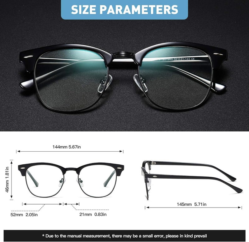 AOMASTE Store Blue Light Blocking Glasses Vintage Half Frame UV Clear Lens Anti Eyestrain Computer Gaming Glasses for Women Men (G06-crystal Blue+Bright Black) - Image 3
