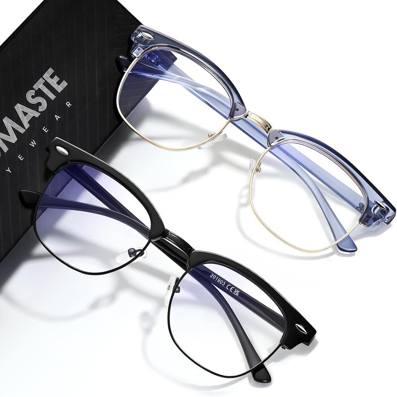 AOMASTE Store Blue Light Blocking Glasses Vintage Half Frame UV Clear Lens Anti Eyestrain Computer Gaming Glasses for Women Men (G06-crystal Blue+Bright Black) - Image 1