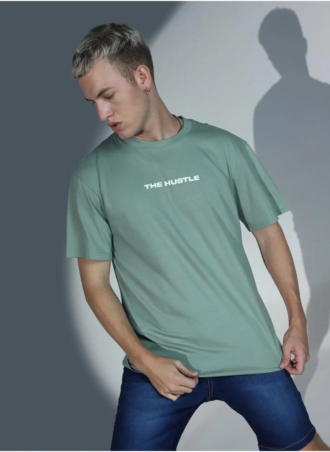 هوبرهولمي Men's Regular Fit Green Cotton T-Shirt with Vibrant Color and Soft Fabric