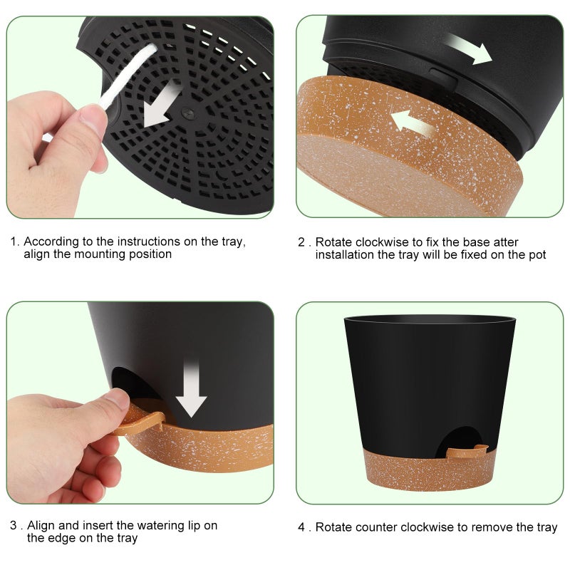 YNNICO Indoor Self Watering Planters with Drainage Holes and Saucers, 8, 7, 6.5, 6, 5.5, 5 Inches, Black, 6 Pots - Image 4