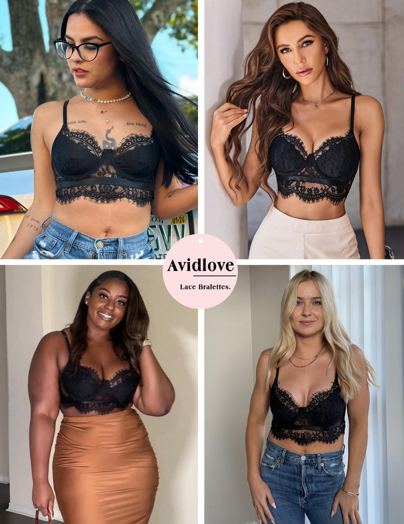 Avidlove Avidlove Camisole for Women Floral Lace Bralette Backless Tank Tops (Black Medium)  - Image 5