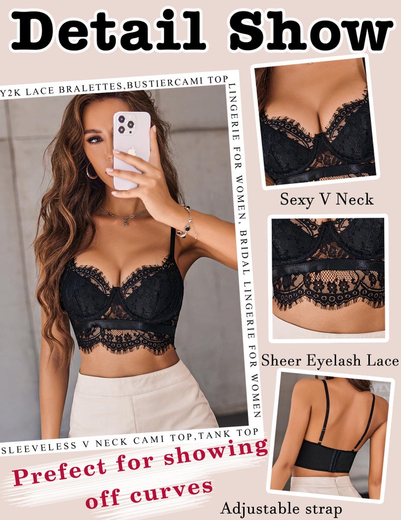 Avidlove Avidlove Camisole for Women Floral Lace Bralette Backless Tank Tops (Black Medium)  - Image 3