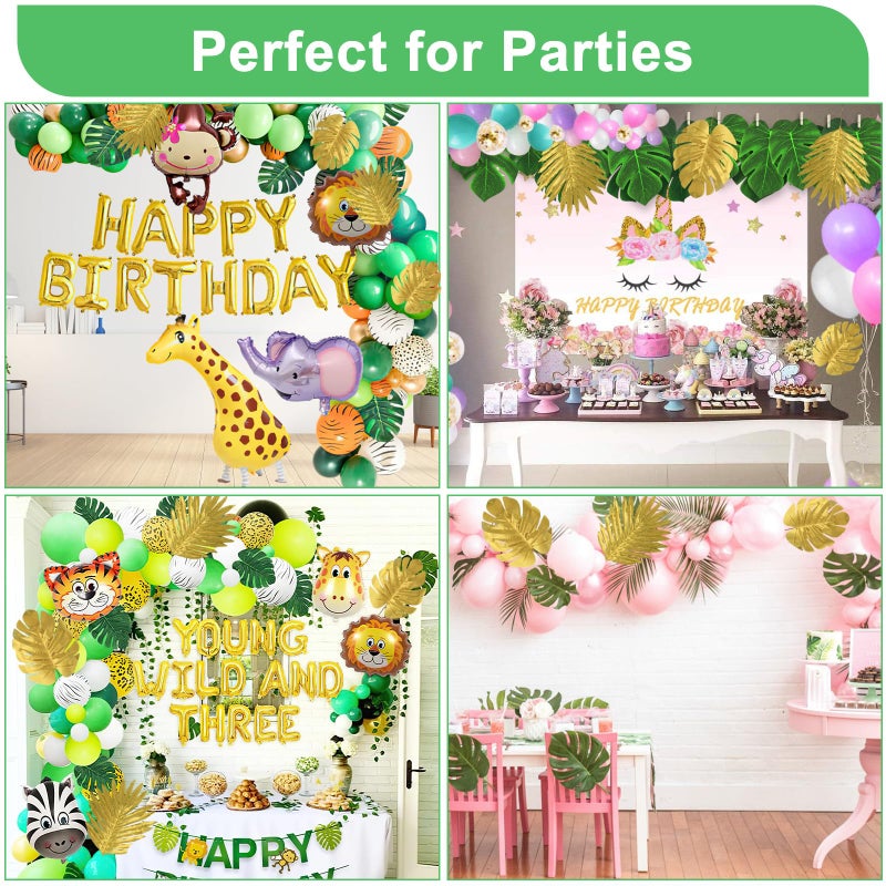 Ledoira 84 Pieces 10 Kinds Artificial Tropical Palm Leaves Safari Jungle Leaves with Stems Golden Leaf Decorations for Hawaiian Luau Party Beach Baby Shower Birthday Theme Table Wedding Decorations - Image 4