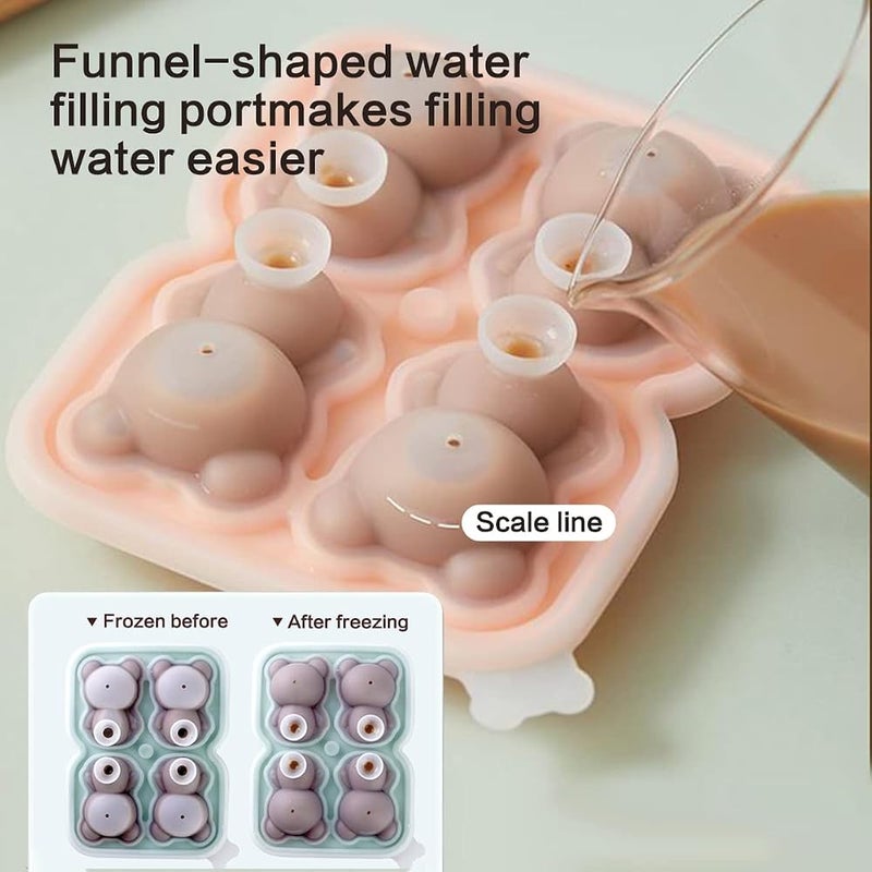 IBAMA 3D Cute Bear Ice Cube Mold, 4 Cavity Silicone Animal Mold Ice Cube for DIY Iced Coffee Milk Tea Beverage Drink Decoration Reusable and BPA Free - Image 3