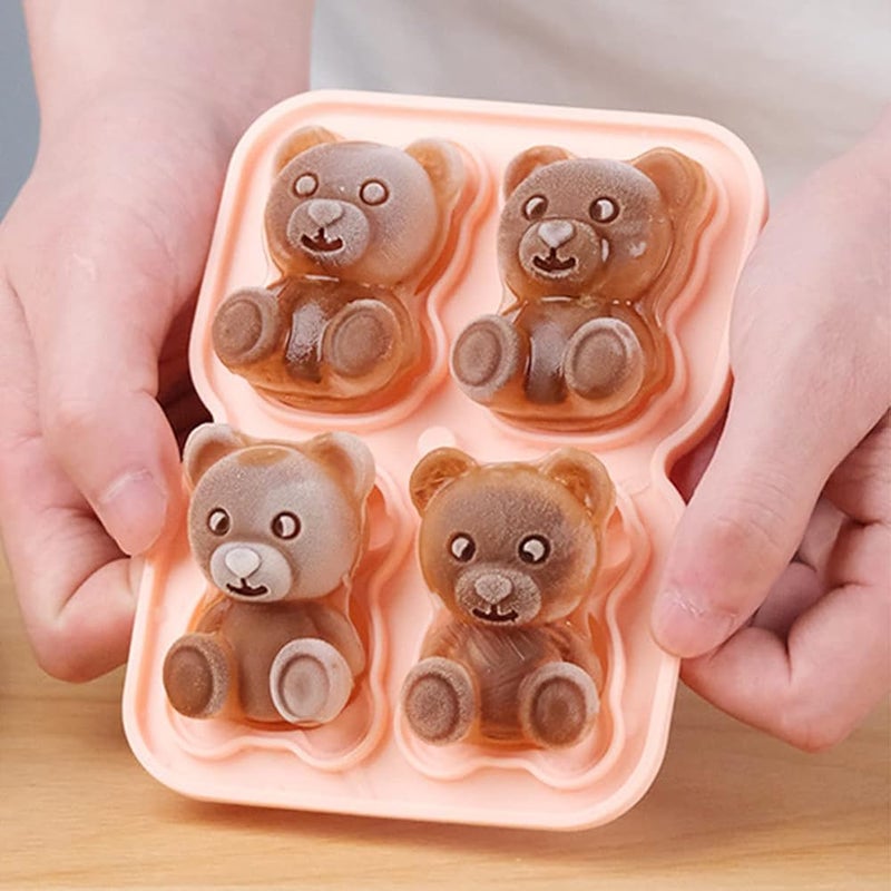 IBAMA 3D Cute Bear Ice Cube Mold, 4 Cavity Silicone Animal Mold Ice Cube for DIY Iced Coffee Milk Tea Beverage Drink Decoration Reusable and BPA Free - Image 2
