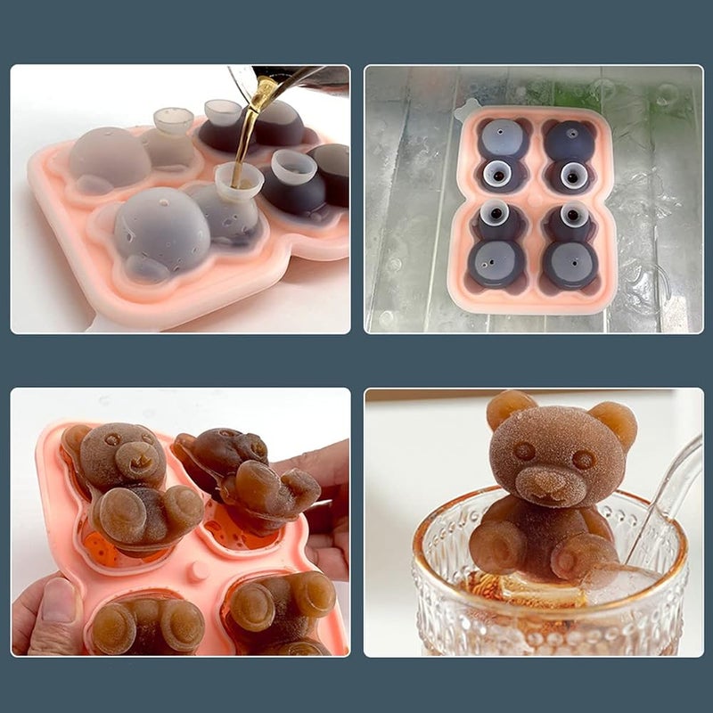 IBAMA 3D Cute Bear Ice Cube Mold, 4 Cavity Silicone Animal Mold Ice Cube for DIY Iced Coffee Milk Tea Beverage Drink Decoration Reusable and BPA Free - Image 5