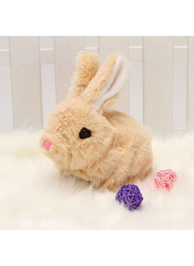 Simulation Rabbit Electric Plush Rabbit Toy Children Will Call The Baby Pet Jump White Rabbit Birthday Gift-Color:Brown Rabbit + Bell + Leash-Specifications:Charging Package (send Screwdriver)  - Image 1