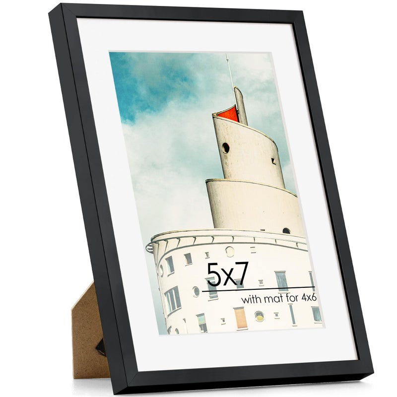 Flyjoe 5x7 صورة | إطار الصورة المعدنية مع حصيرة ل 4 × 6 | 5x7 إطار الألومنيوم | 5 × 7 إطار صور | Plexiglass والأجهزة المعلقة شملت | 5x7 إطار الصورة الأسود | أسود - Image 1