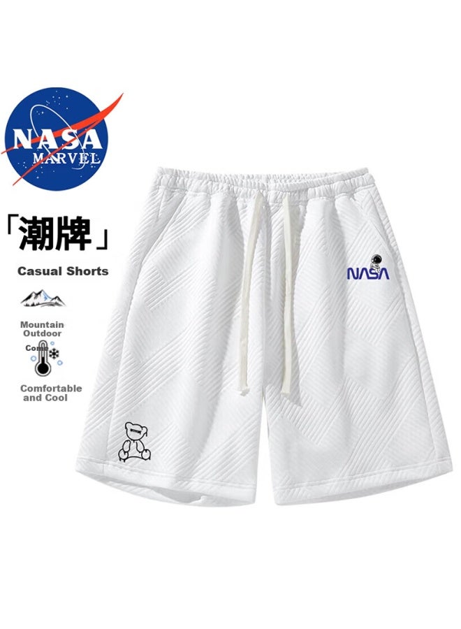 Nasa Marvel Men's Summer Shorts Casual Capri Pants Elastic Loose Sports All-match Beach Pants White M