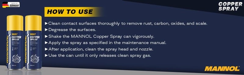 MANNOL 9887 Copper Spray - High Temperature Anti-Seize Lubricant, 250ml - Image 2