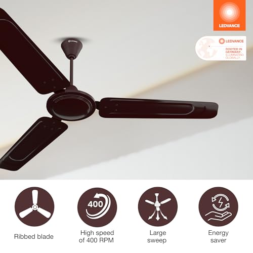 LEDVANCE Windy Ceiling Fan 1200mm | 400 RPM Speed | Low Power Consumption | Higher Air Delivery | BEE Star Rated | Heavy Motor | Suitable for Room, Schools & Offices | 2 Year Warranty - Brown - Image 4