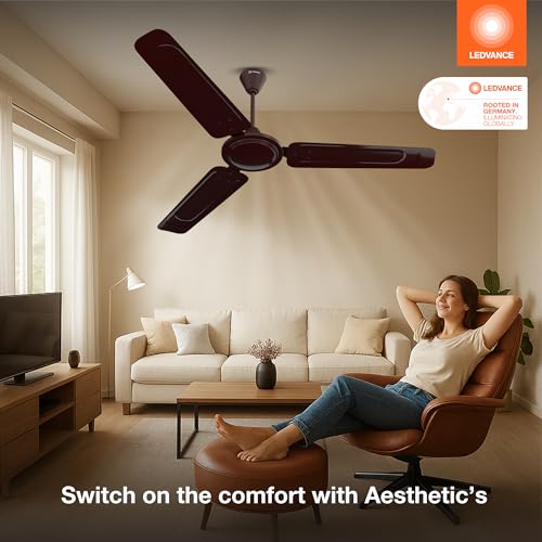 LEDVANCE Windy Ceiling Fan 1200mm | 400 RPM Speed | Low Power Consumption | Higher Air Delivery | BEE Star Rated | Heavy Motor | Suitable for Room, Schools & Offices | 2 Year Warranty - Brown - Image 3