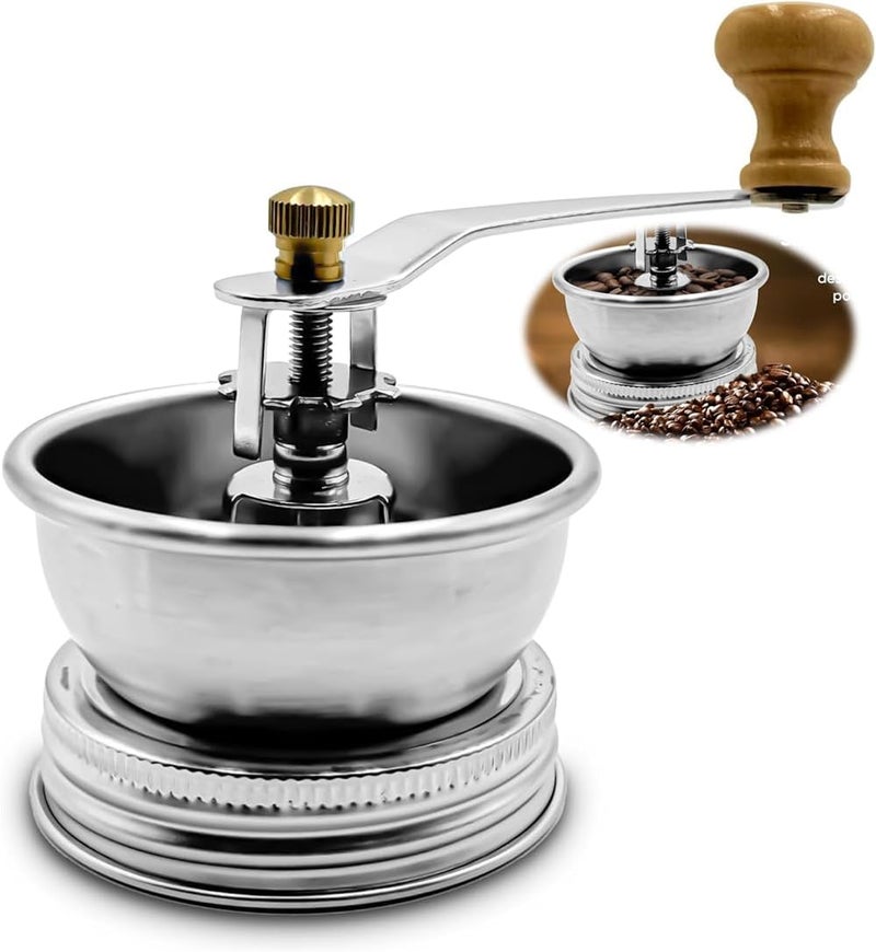 Stainless Steel Coffee Grinder Lid, for Regular Mouth Mason Jars, Manual Crank Burr Grinder for Fresh Coffee, Camping, Home Barista, Rust Proof Ceramic Mechanism - Image 1