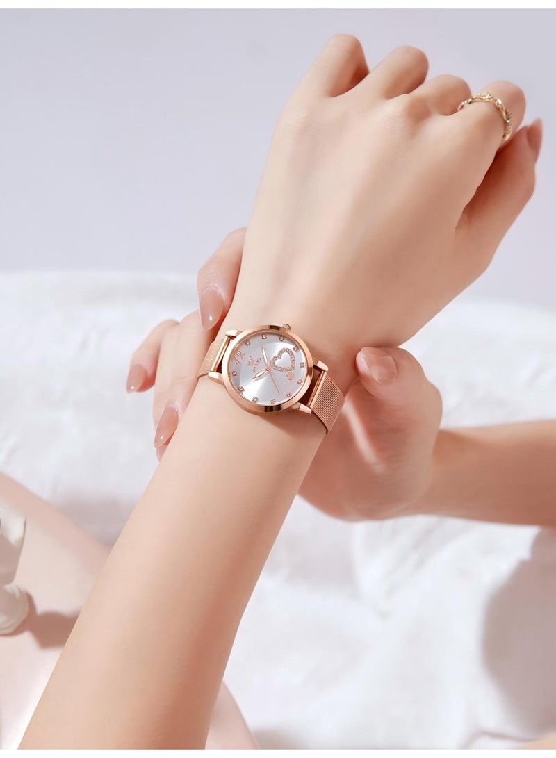 أوليفز ساعة OLEVS نسائية شبكية مقاومة للماء مضيئة مع تاريخ وساعة كوارتز تناظرية للسيدات، ساعة يد كلاسيكية للنساء - Image 4