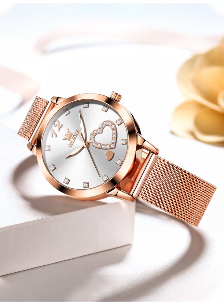 أوليفز ساعة OLEVS نسائية شبكية مقاومة للماء مضيئة مع تاريخ وساعة كوارتز تناظرية للسيدات، ساعة يد كلاسيكية للنساء - Image 2