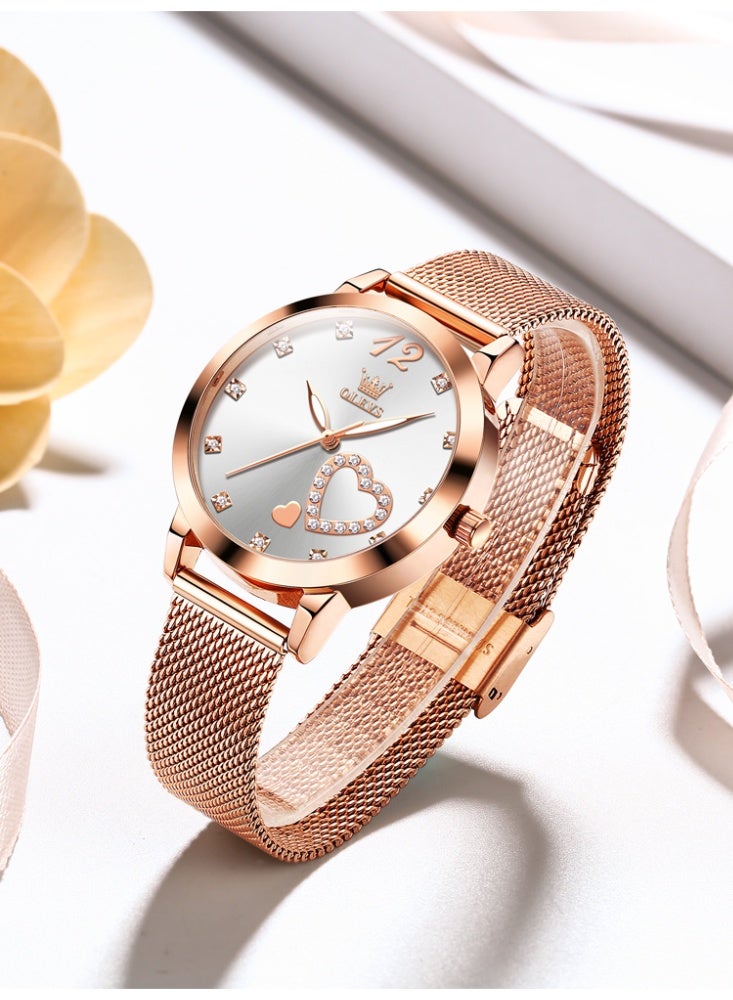 أوليفز ساعة OLEVS نسائية شبكية مقاومة للماء مضيئة مع تاريخ وساعة كوارتز تناظرية للسيدات، ساعة يد كلاسيكية للنساء - Image 5