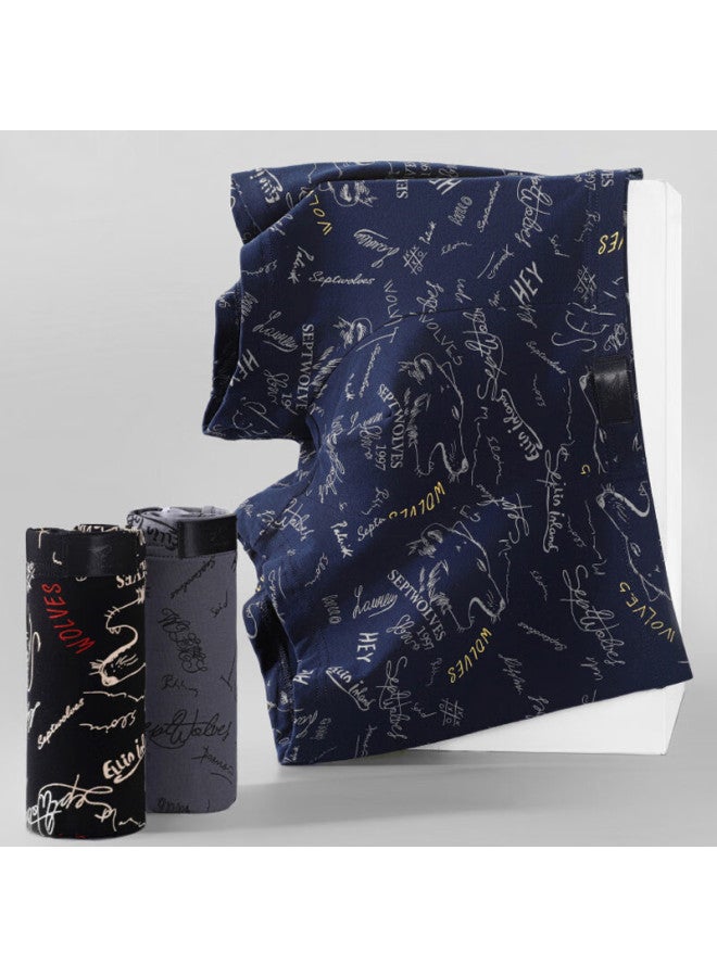 Septwolves Men's Cotton Ammonia Antibacterial Boxer Briefs Mid-waist Shorts Printed Three-pack 4XL - Image 4