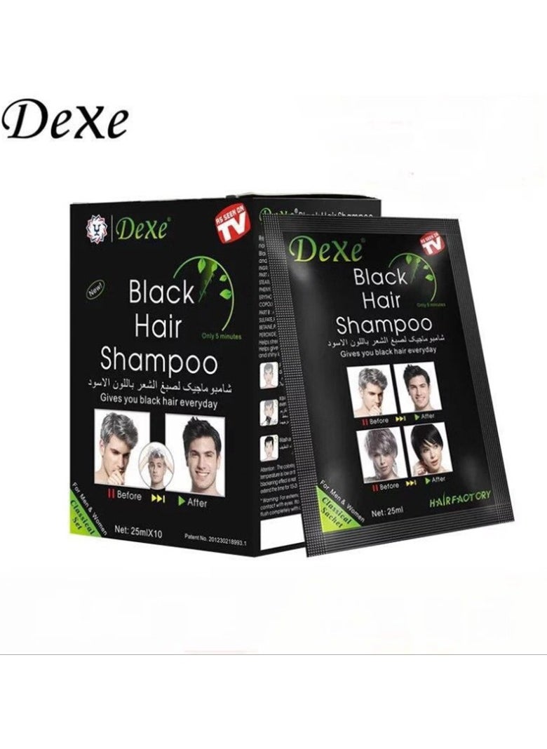 Dexe - Bag Hair Dye Shampoo, Natural Hair Color Shampoo For Gray Hair Coverage, Haircare Suitable For Women & Men 25ml*10 (Black) - Image 1