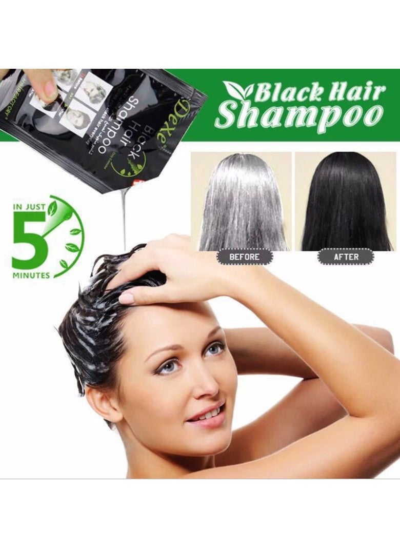 Dexe - Bag Hair Dye Shampoo, Natural Hair Color Shampoo For Gray Hair Coverage, Haircare Suitable For Women & Men 25ml*10 (Black) - Image 1