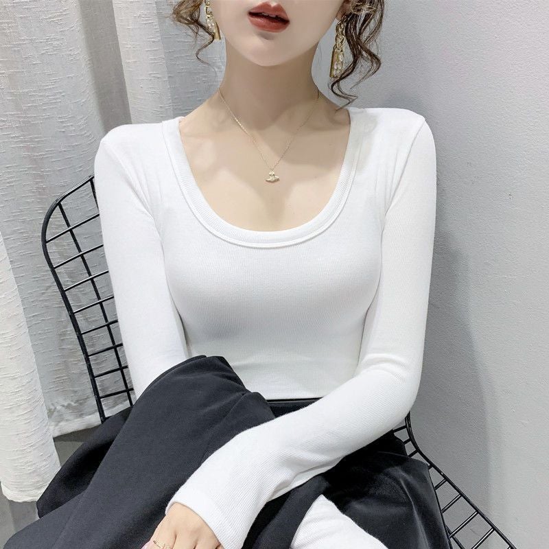 ملابس علوية WhiteUneck cotton ملابس أساسية الخريف مُلابِسٌ ضخمة للنساء - Image 1