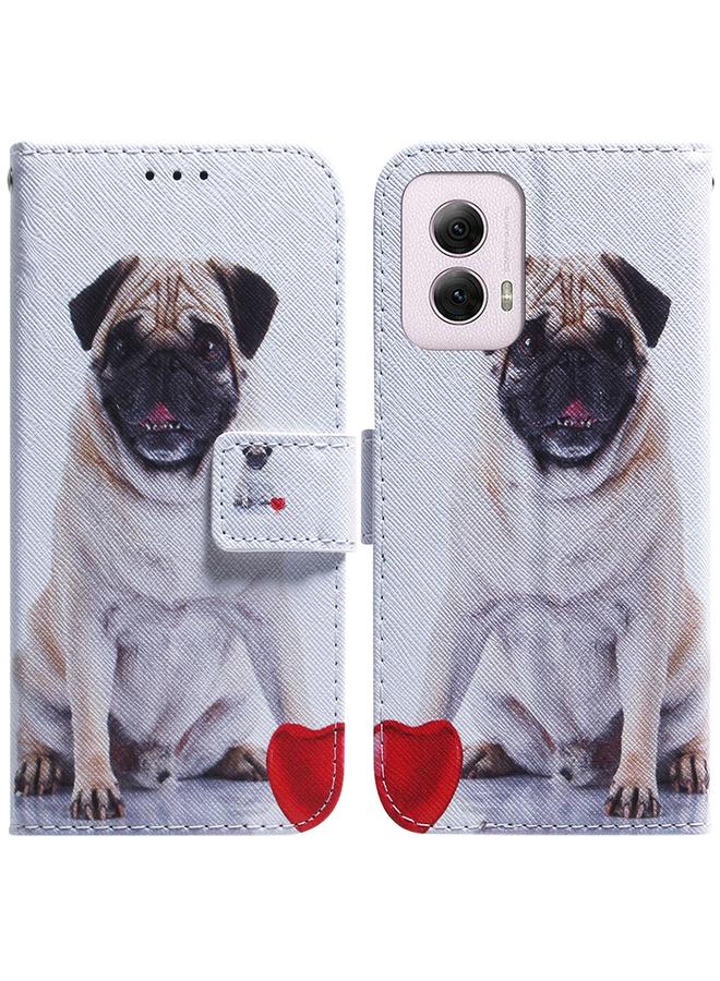 جراب هاتف جلدي قابل للطي برسومات ملونة لهاتف Motorola Moto G Power 5G 2024 (Pug)