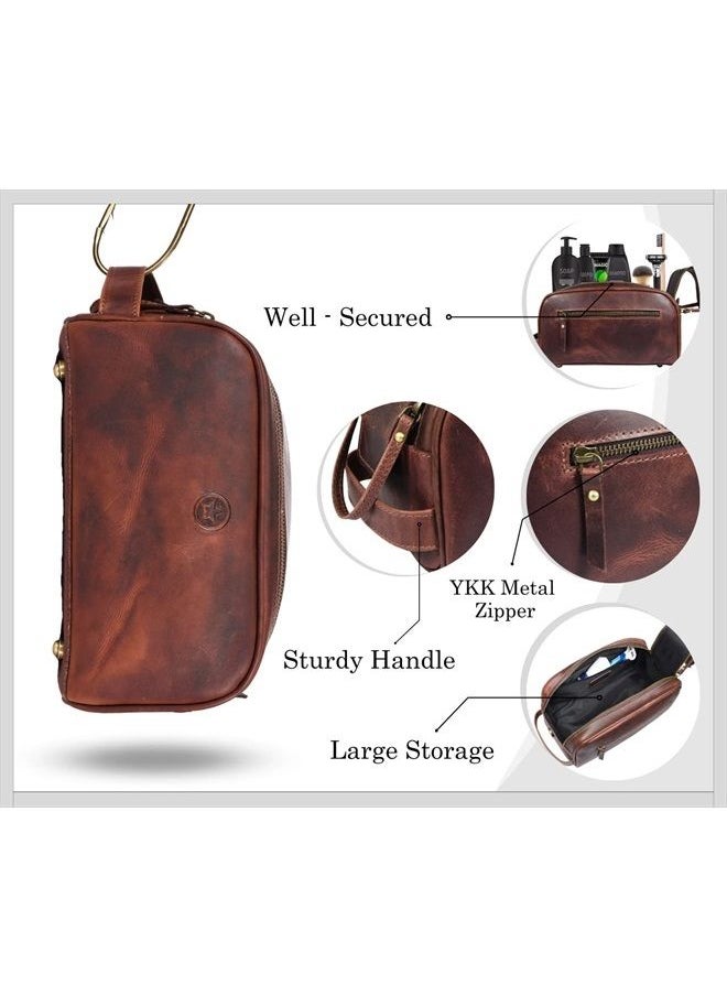 AARON LEATHER GOODS VENDIMIA ESTILO 10" Premium Leather Toiletry Travel Pouch With Waterproof Lining | King-Size Handcrafted Vintage Dopp - Kit By Aaron Leather Goods (Dark Brown)  - Image 2