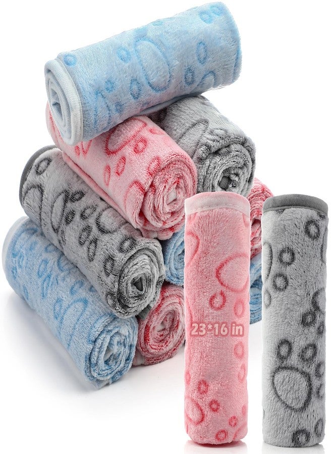 Tegeme 12 Pcs Pet Blankets Soft Fluffy Fleece Dog Cat Warm Paw Print Pattern Blankets Flannel Throw for Pets Dog Puppy Cat(23 x 16 Inch,Multicolor) - Image 1
