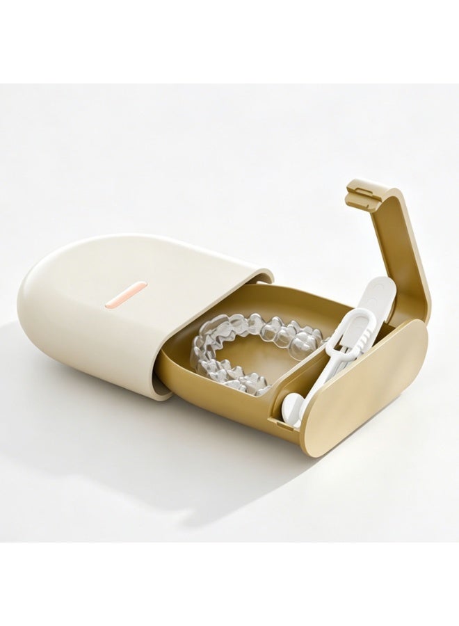 Pull-out Retainer Case with Vent Holes, Slim Portable Orthodontic Aligner Storage Box, Waterproof Leak-Proof Braces Container with Built-in Cleaning Brush and Tool Compartment, for Invisible Aligners, Braces & Dental - Image 2