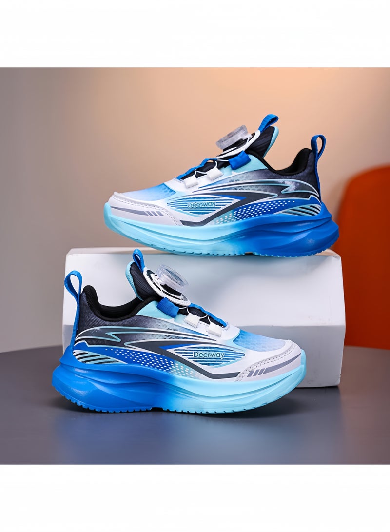 Deerway Kids Turn-Lock Sneakers Girls Boys Cool Running Tennis Shoes Lightweight Breathable Fashion Athletic Sports Blue  - Image 1