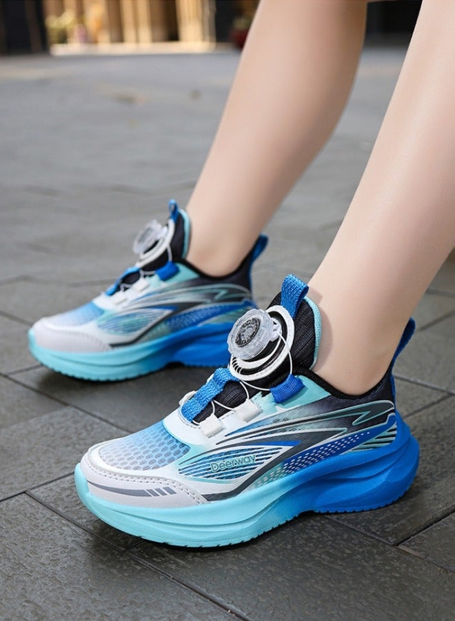 Deerway Kids Turn-Lock Sneakers Girls Boys Cool Running Tennis Shoes Lightweight Breathable Fashion Athletic Sports Blue  - Image 4